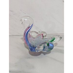 Murano Vintage Hand Blown Swan Multi Color Candy Dish Or Ash Tray